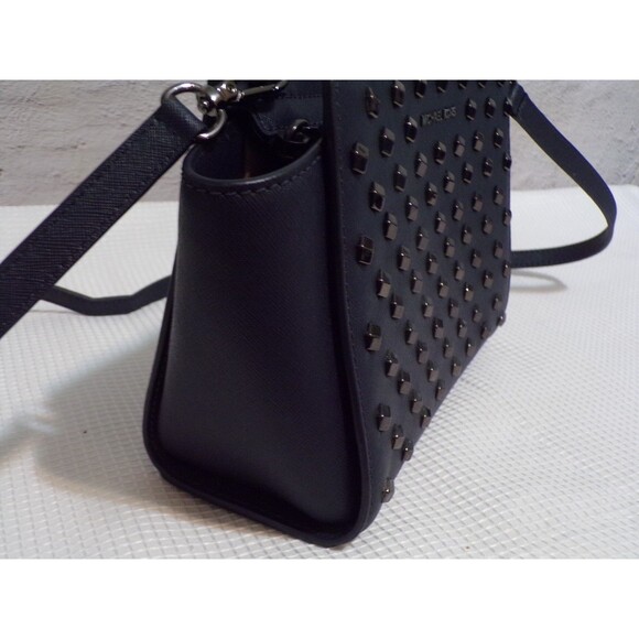 Michael Kors Navy Blue Black Studs Handbag Crossbody Adj Strap - Picture 8 of 9